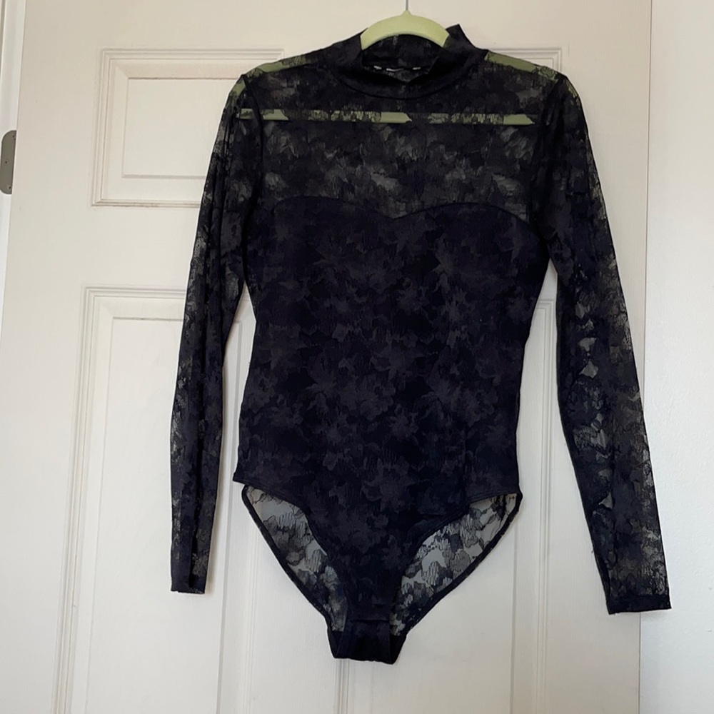 Black lace mock neck bodysuit